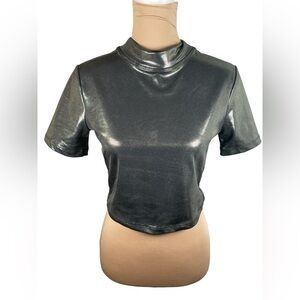 Koral Shimmering Silver Short Sleeve Top Large
